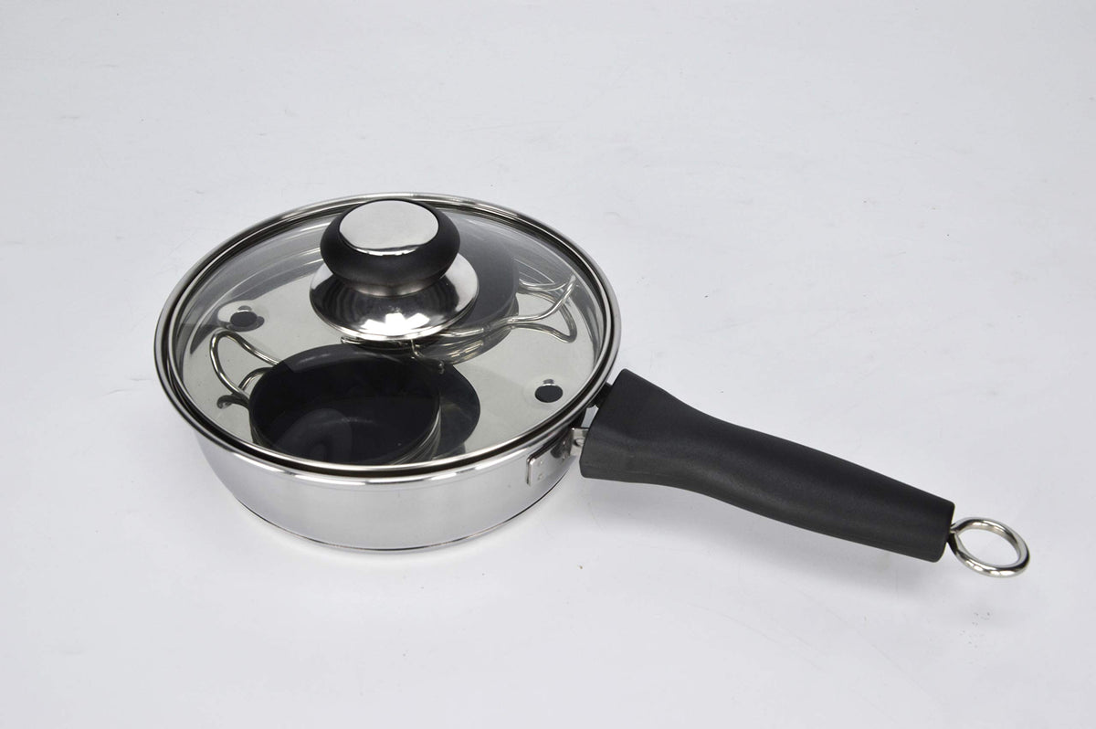 RUNZI induction-ready stainless steel poacher pan delivers even heat.