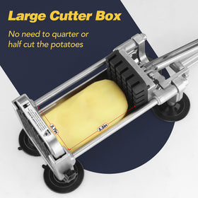 Ruooson cutter slices a whole potato in a single smooth motion.