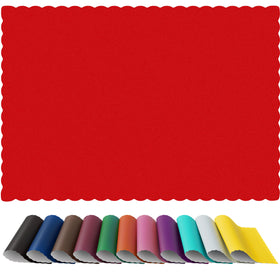 Rupert and Jeoffrey's red scalloped-edge paper placemats for quick cleanup and tabletop protection