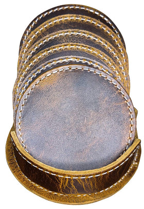 Rustic Town Leather Coaster: 3.7 inch size fits most cups on tables.
