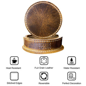 Rustic Town Leather Coaster: timeless elegant design for any room.