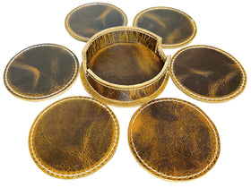 Rustic Town Leather Coaster: ideal housewarming gift for coffee lovers.