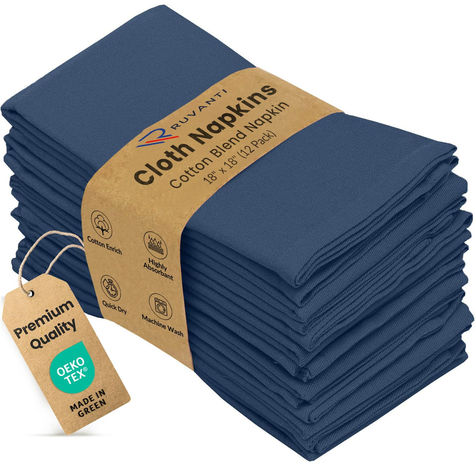 RUVANTI napkins in ocean blue, 12-pack, ideal for elegant dining at home.