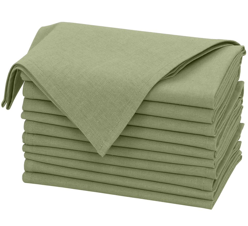 Ruvanti linen napkins 18x18 folded on table, reusable elegance for family meals.