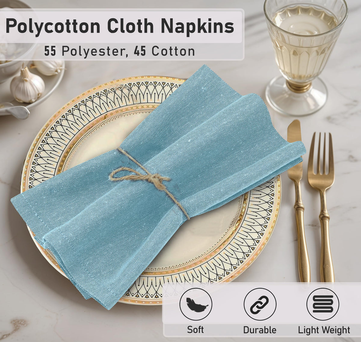 Ruvanti 18x18 napkins demonstrate wrinkle resistance and easy care.
