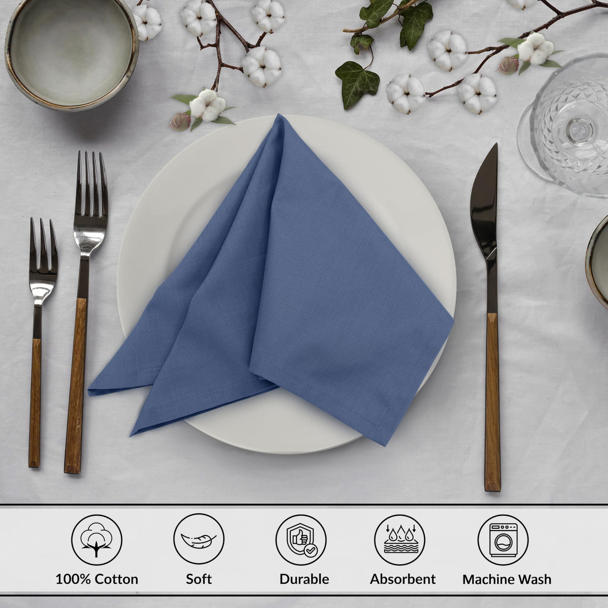 Ruvanti 18x18 napkins with refined hem stitching detail for durability