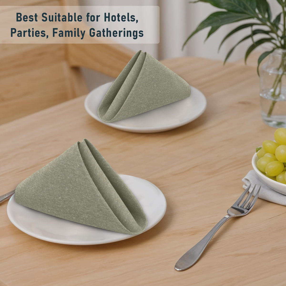 Ruvanti napkins for holiday dining with olive branch motif.