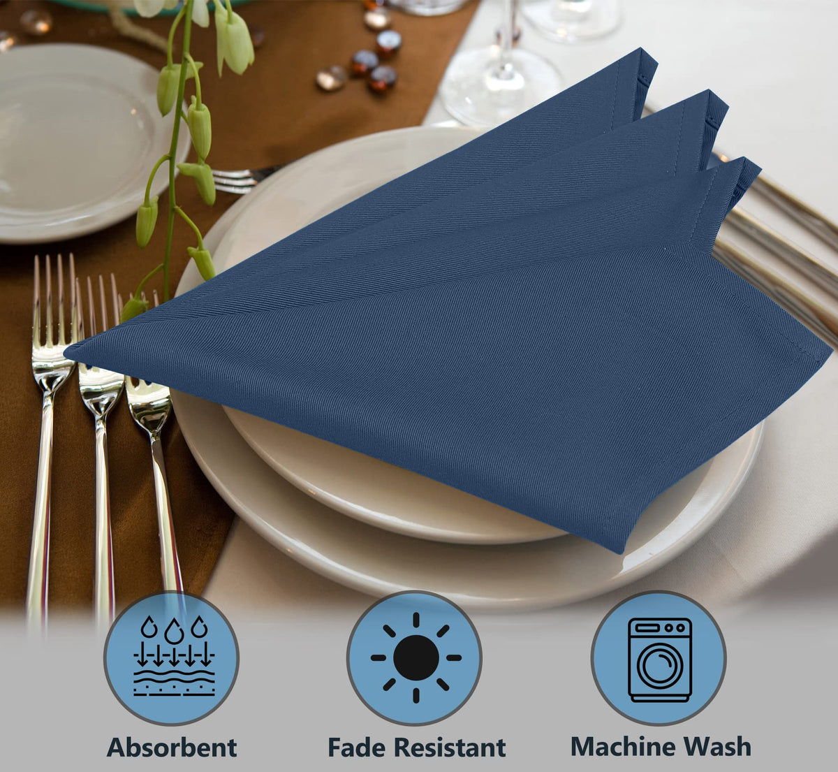 RUVANTI ocean blue napkins ideal for hotel, wedding, or restaurant settings.