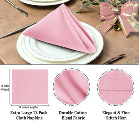 Ruvanti cloth napkins pink 18x18 close-up stitching, durable hotel-quality appeal.