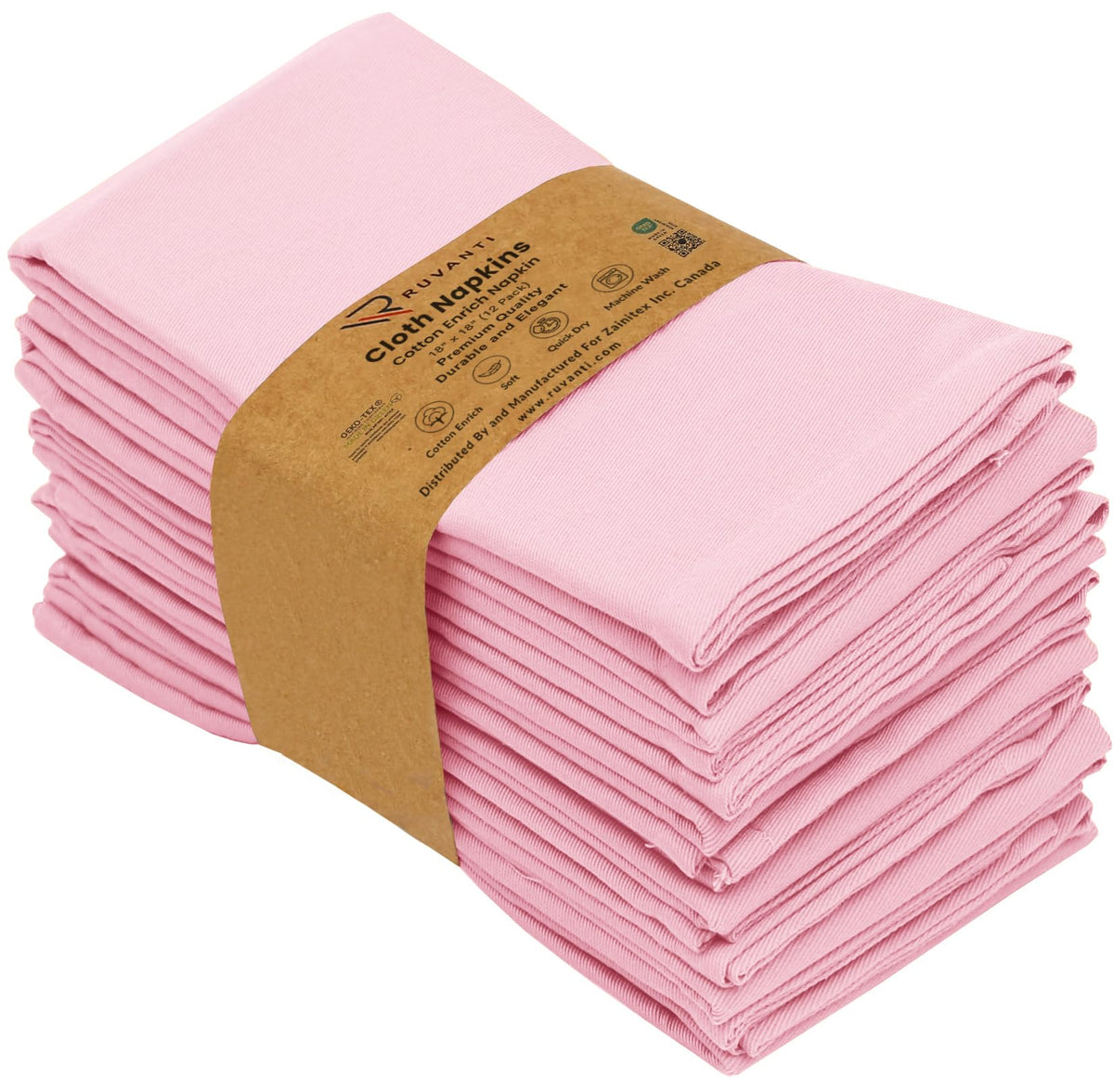 Ruvanti cloth napkins pink 18x18 value pack 12 pieces ready to serve.