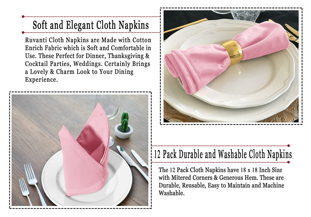 Ruvanti cloth napkins pink 18x18 wedding setting ready for guests.