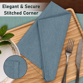Ruvanti napkins teal closeup fabric highlights chambray texture and soft hand feel.
