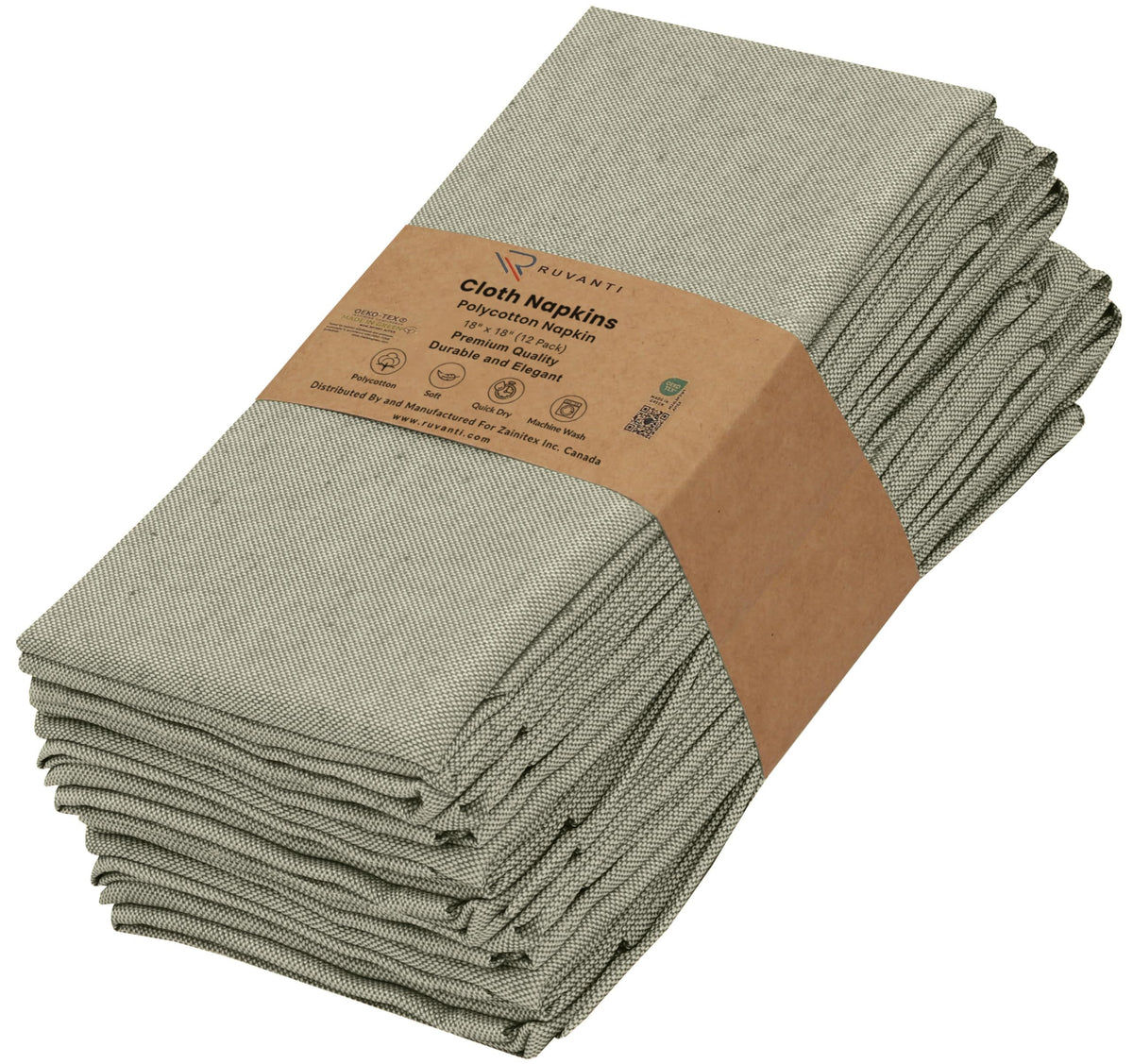 Ruvanti olive branch napkins on table, ideal for weddings and festive meals.