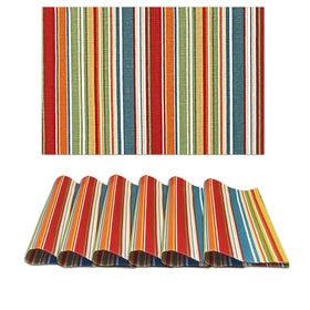 Ruvanti placemats multi-stripe set on dining table for color and protection