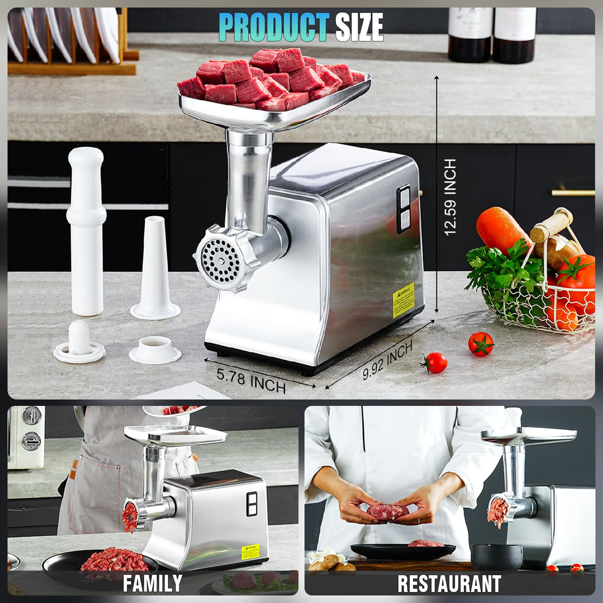 RVGMBO home-use grinder fits into kitchen cabinets.