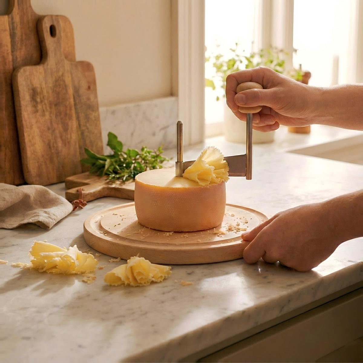 RWIXR Girolle setup on a wooden board at an entertaining spread.