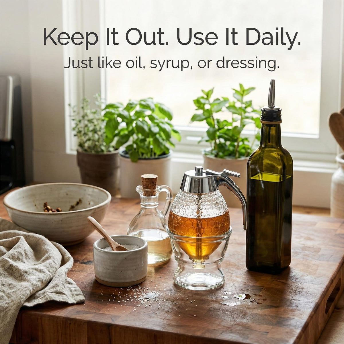 RWIXR kitchen-counter display invites easy access to honey and syrups