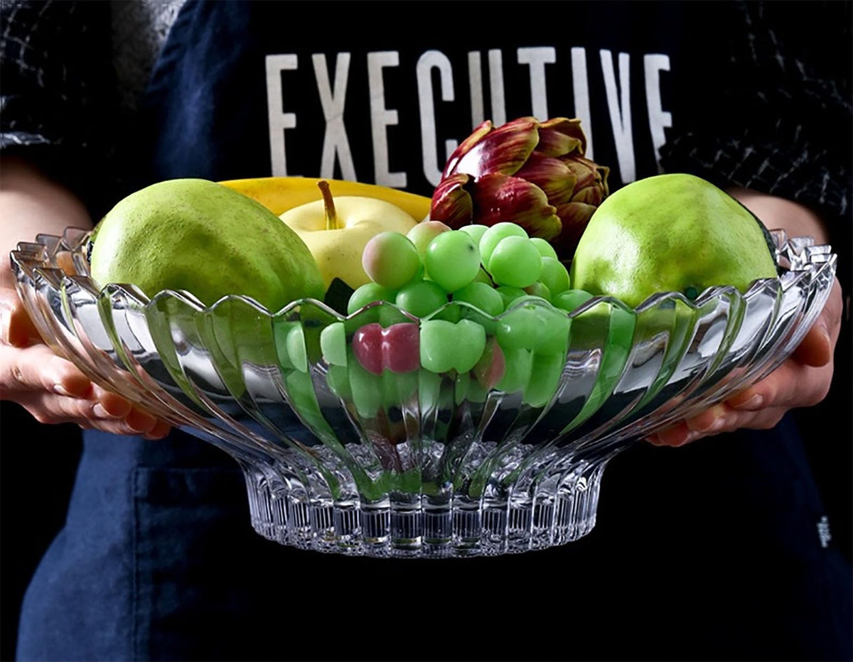 Rxcvkmw glass fruit bowl on kitchen counter suitable for everyday use.