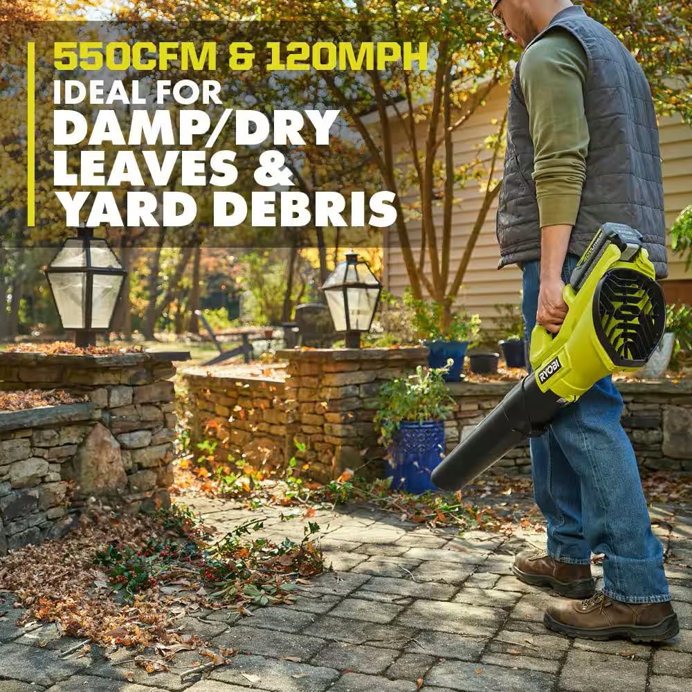 RYOBI 40V blower ergonomic grip aids precise control during cleanup.