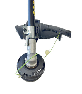 RYOBI 15-inch cutting bar highlights broad reach for edging and turf edges.