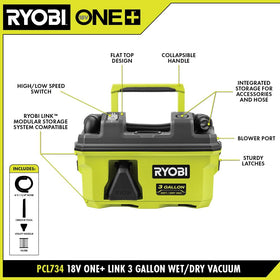 RYOBI ONE+ 18V Link cordless design for portable debris pickup