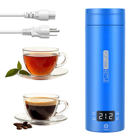 Rzlinn travel kettle in blue, front view for portable on-the-go brewing.