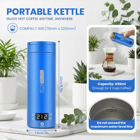 Rzlinn blue travel kettle with LED display for precise temperature control.