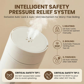 Rzlinn travel kettle with auto shut-off promotes safe use.