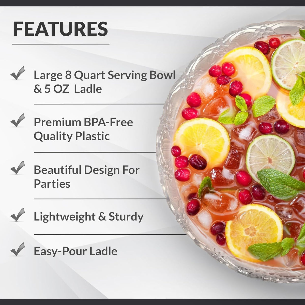 S.G Inc BPA-free plastic with a crystal-like appearance for outdoor use.