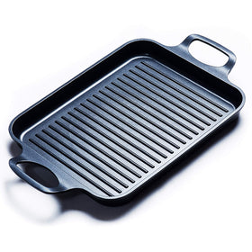 S·KITCHN nonstick grill pan front view highlights easy release and browning potential.