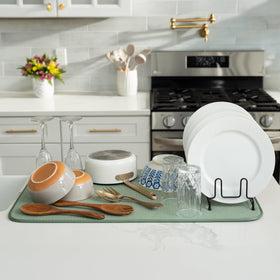 S&T INC dish drying mat cushions delicate items like wine glasses.