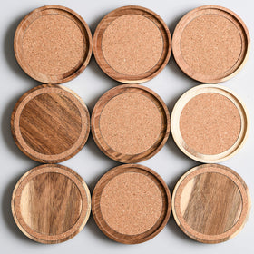 S1EGAN Acacia wood coaster stackable design for easy storage.