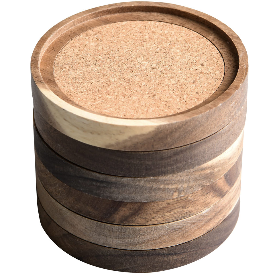 S1EGAN Acacia wood coaster top view highlights natural grain and surface protection.