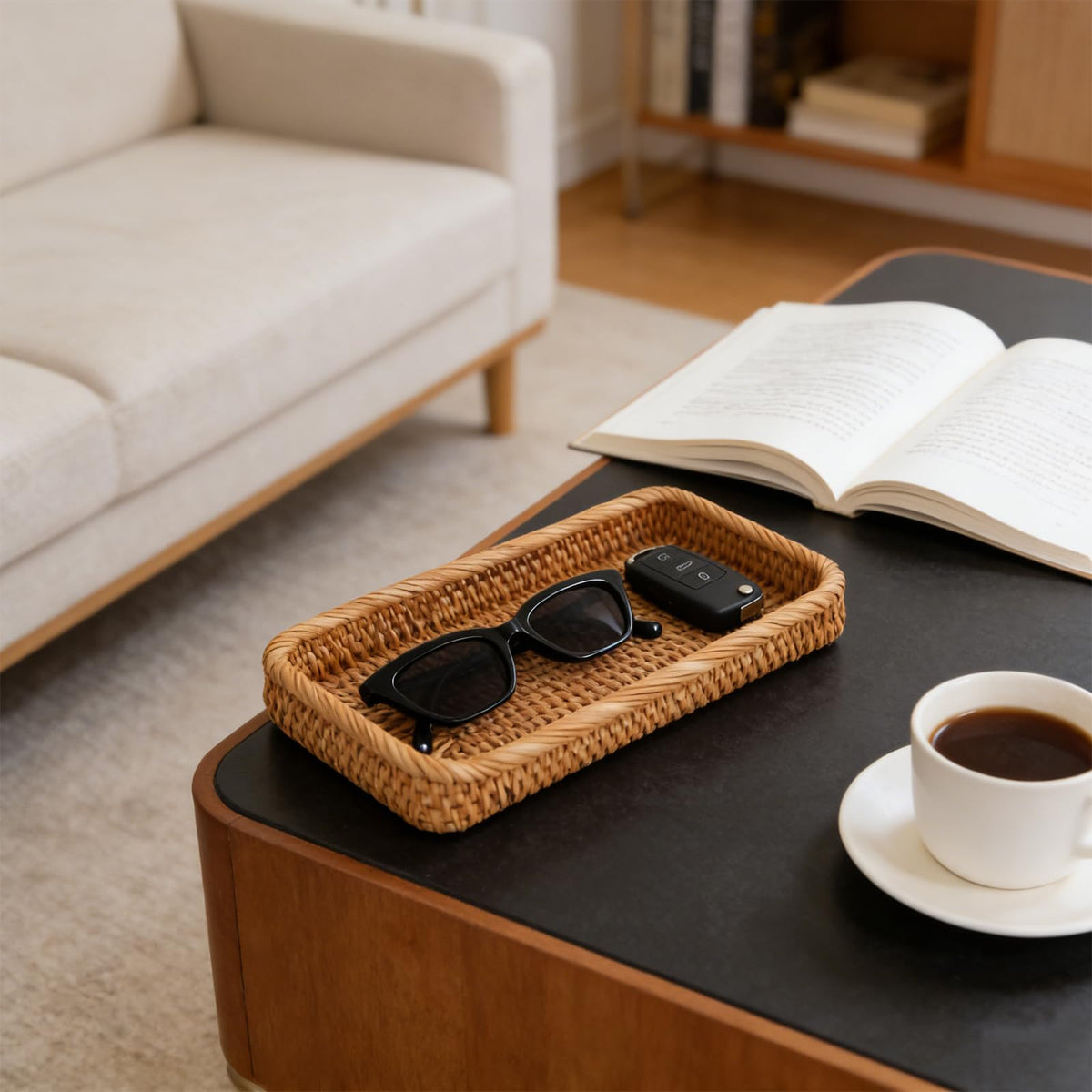 S310 natural rattan woven tray close-up highlighting artisanal craftsmanship