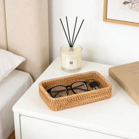 S310 handwoven tray in entryway keeps keys and small items neatly organized