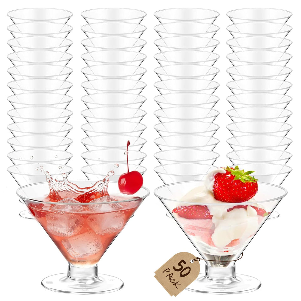 S8686S 5oz disposable martini glasses ready for party service.