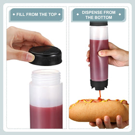 Sabary black-lidded bottles keep sauces organized on the counter.