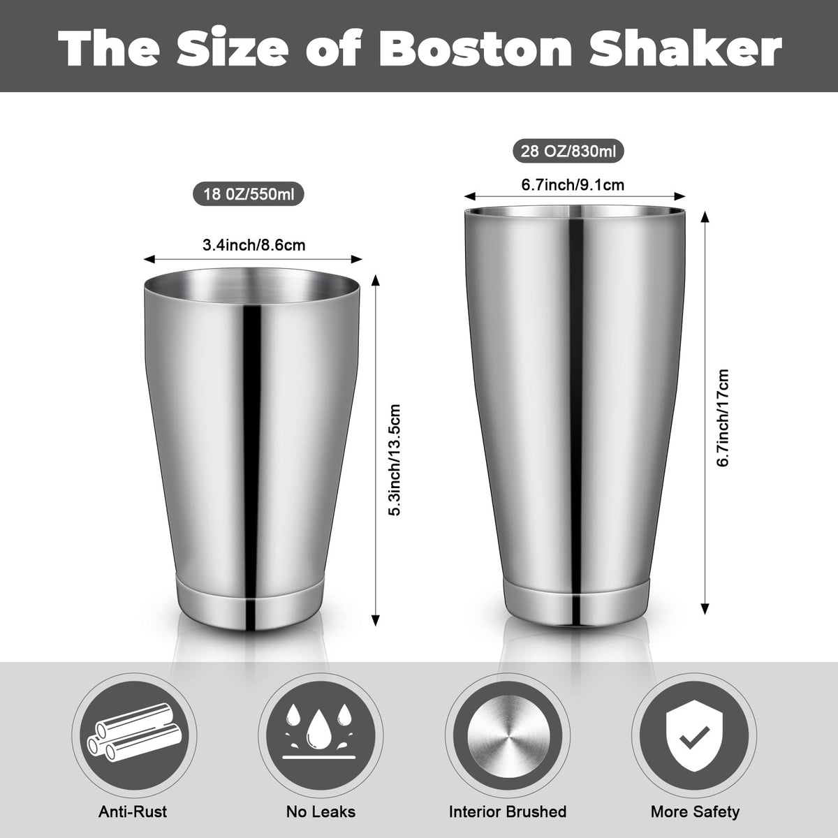 Sabary 28oz shaker: larger capacity for batch cocktails and crowd pours.
