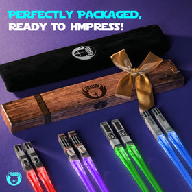 Saber Chops light-up blue chopsticks add sci-fi flair to meals.
