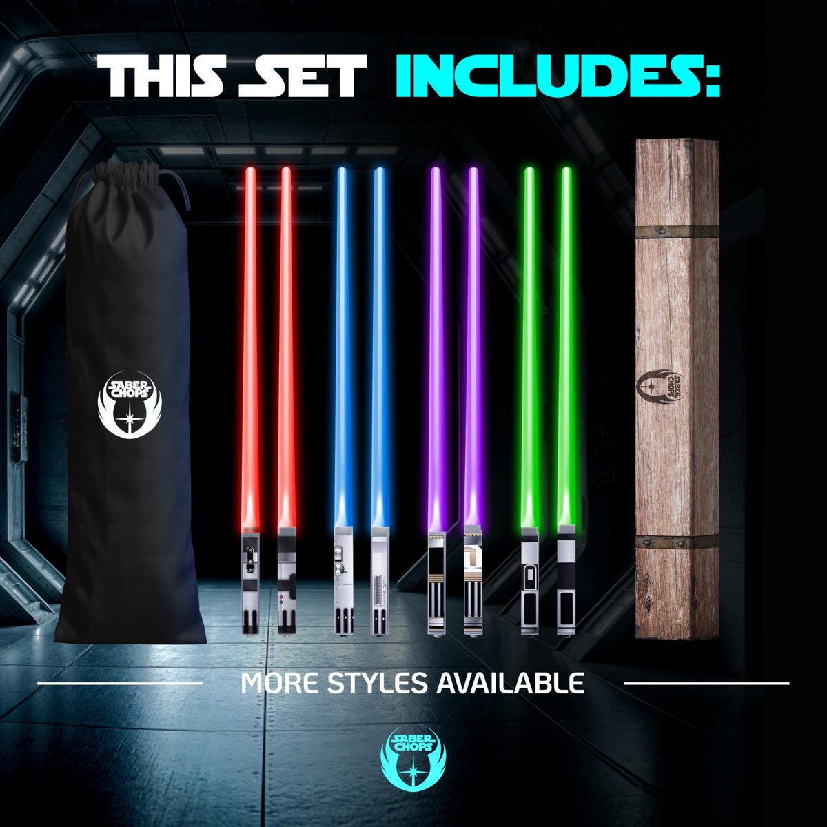 Saber Chops light-up green chopsticks for fun dining moments.