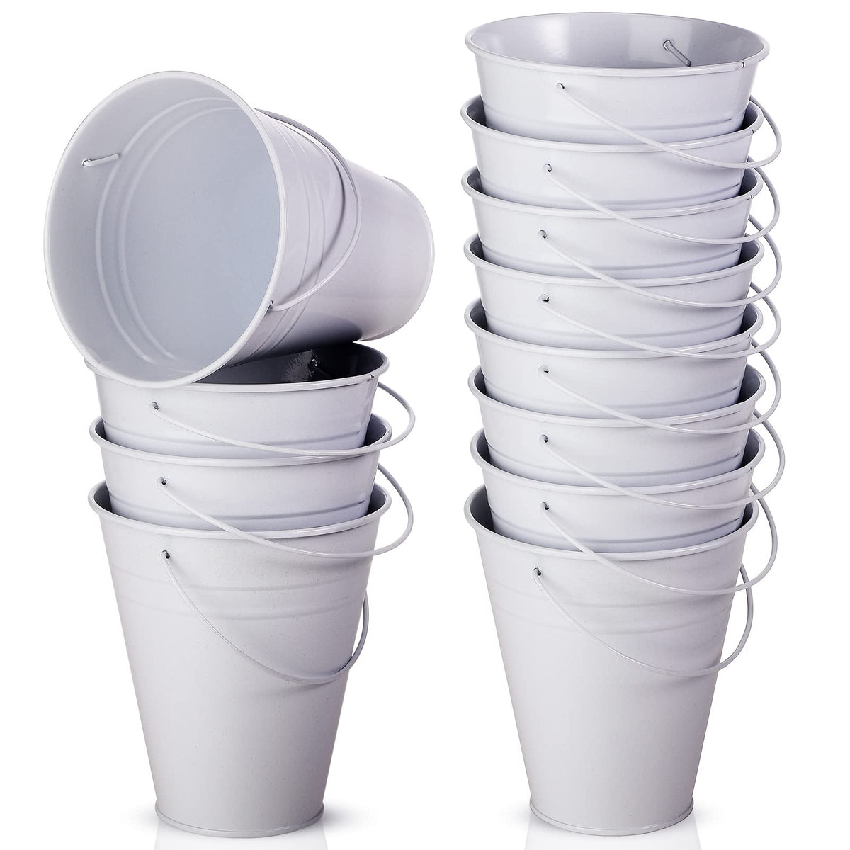 Sadnyy 12-pack metal buckets with handles for party favors and easy carrying.