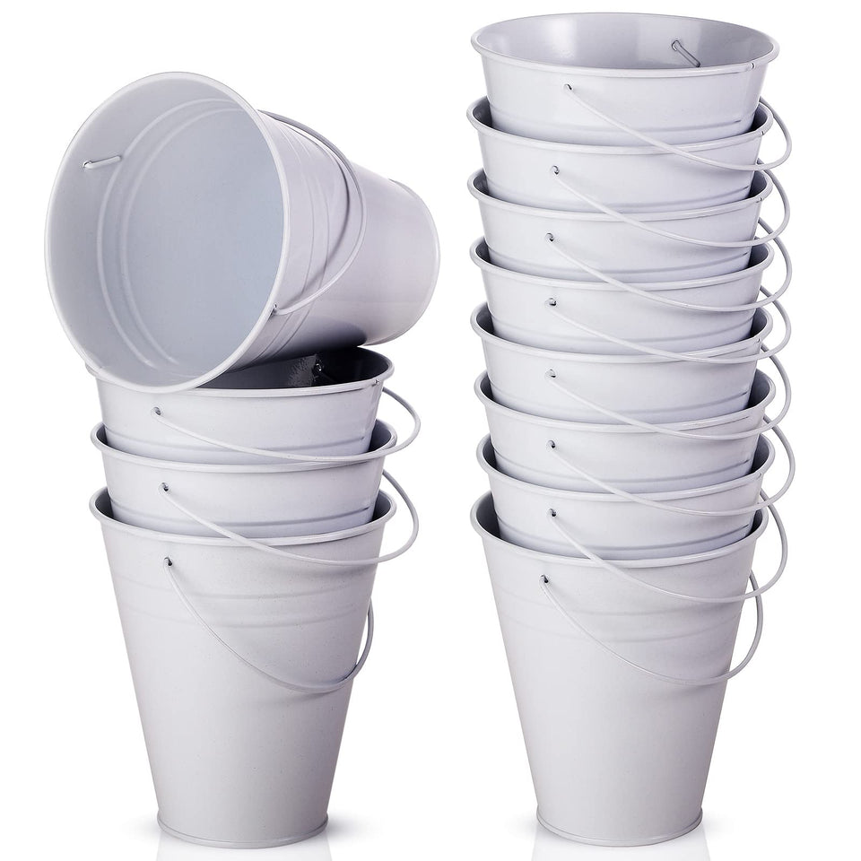 Sadnyy 12-pack metal buckets with handles for party favors and easy carrying.