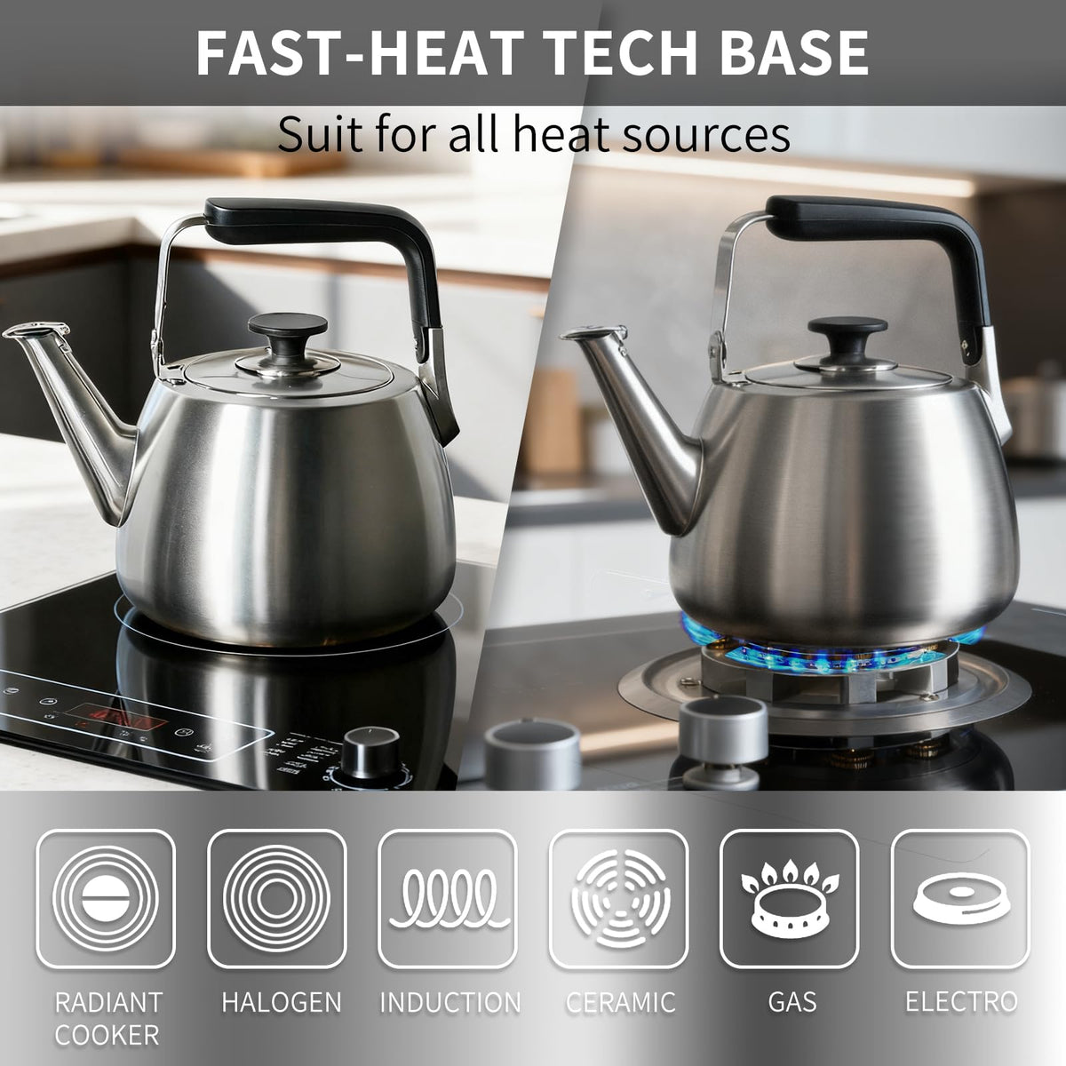SADOMAIN Tea Kettle with thick body and bottom for durable daily use.
