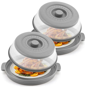 Saebume 2-pack microwave splatter cover with anti-scald base plate protects walls and keeps mess down.