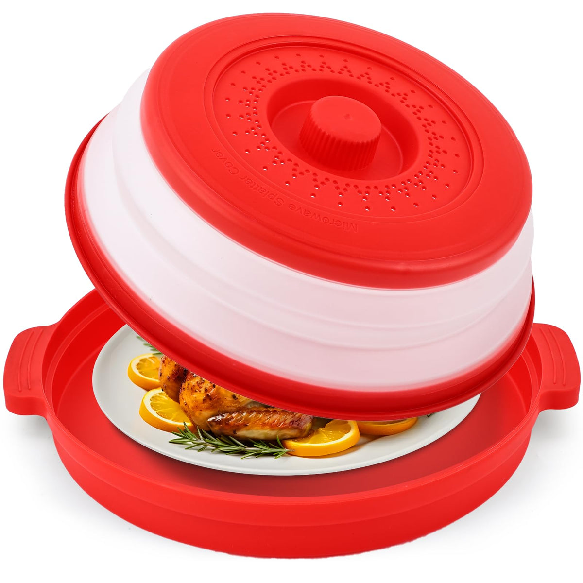Saebume microwave splatter cover with base plate protects food during heating and reduces cleanup