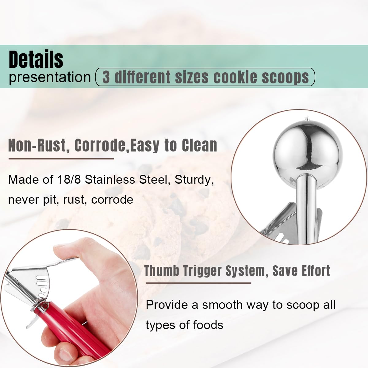 Saebye large-diameter scoop ideal for generous cookie portions.