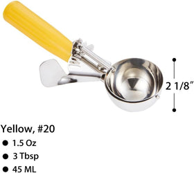 Saebye portion scoop 20 yellow-handle for comfortable, controlled portioning.
