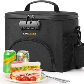 SafeDelux lunch bag closeup showing the combination lock for secure transport