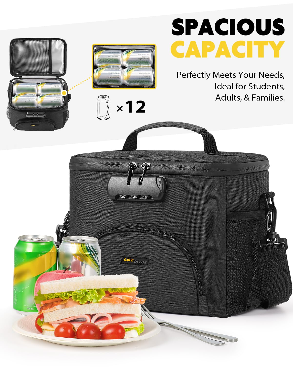 SafeDelux main compartment wide view for meals and snacks