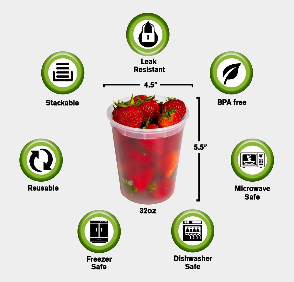 SafeWare leakproof 32oz containers ideal for soups and meal prep.